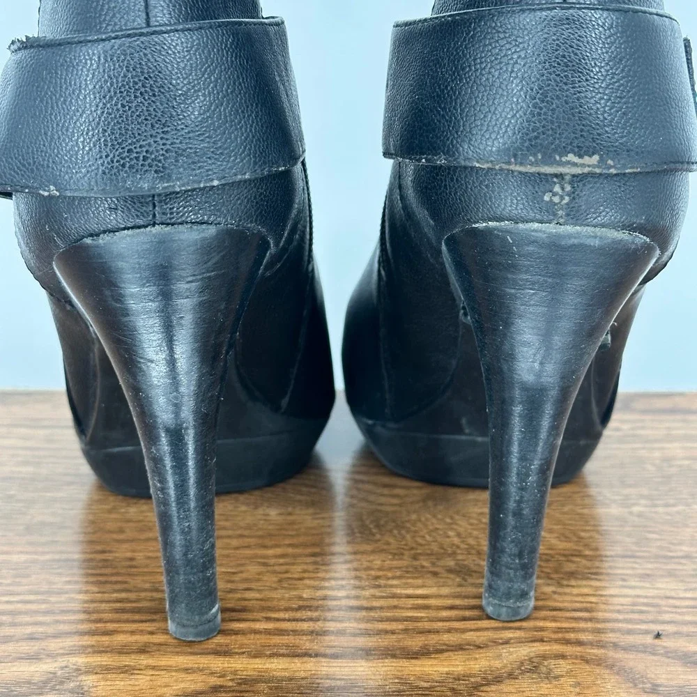 Nine West Womens Black Mid Calf Stiletto Boots Harness‎ Strap Studded 9M Grunge